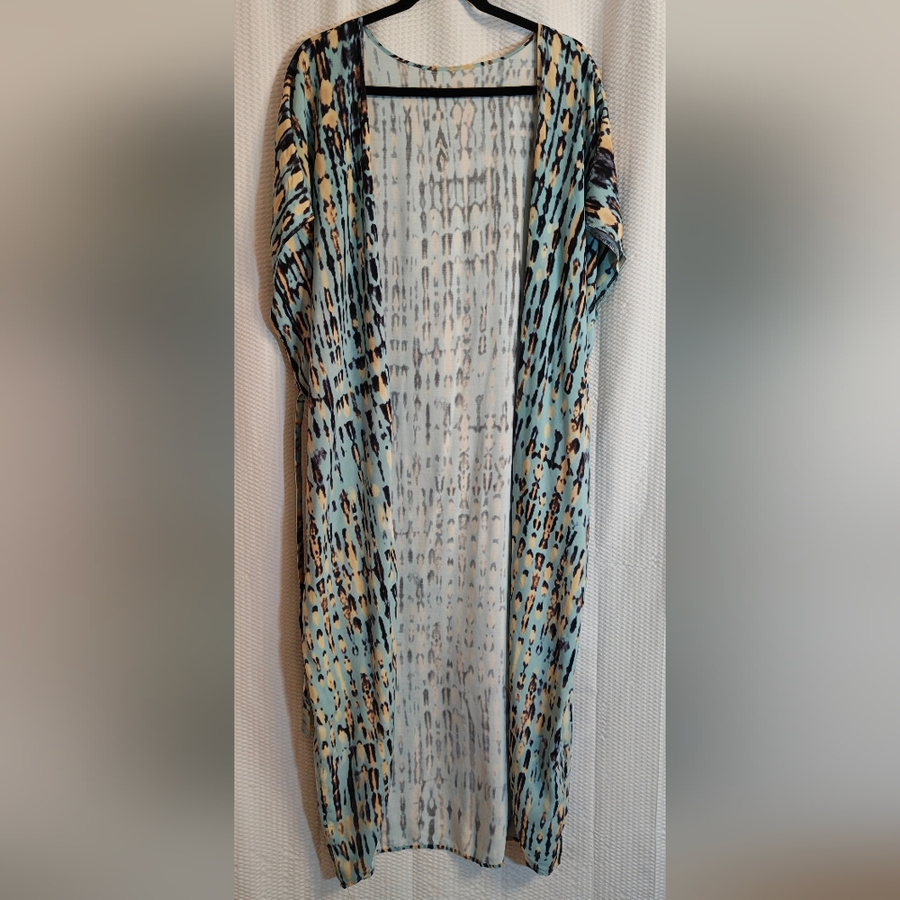 Roomy Cover Up or Top Layer! Very Long Belted 100% Viscose Light And Breezy